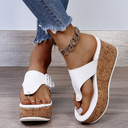 

HIMIWAY Sandals Women Women s Sandals Summer New Women s Shoes Large Size Slope with Women s Buckle Sandals White 40