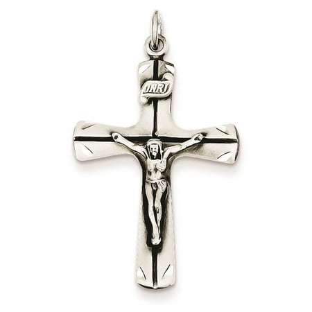 Antiqued Satin Crucifix Charm Pendant 925 Sterling Silver