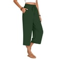 thumbnail image 3 of Women'S Cropped Pants Drawstring Casual with Pockets Loose High Waisted Wide Leg Lounge Pants Army Green S, 3 of 6