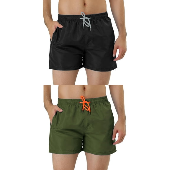NOMADIC NOOK Men's Solid Color Drawstring Waist Mesh Lining Lightweight Board Shorts 2 Pack