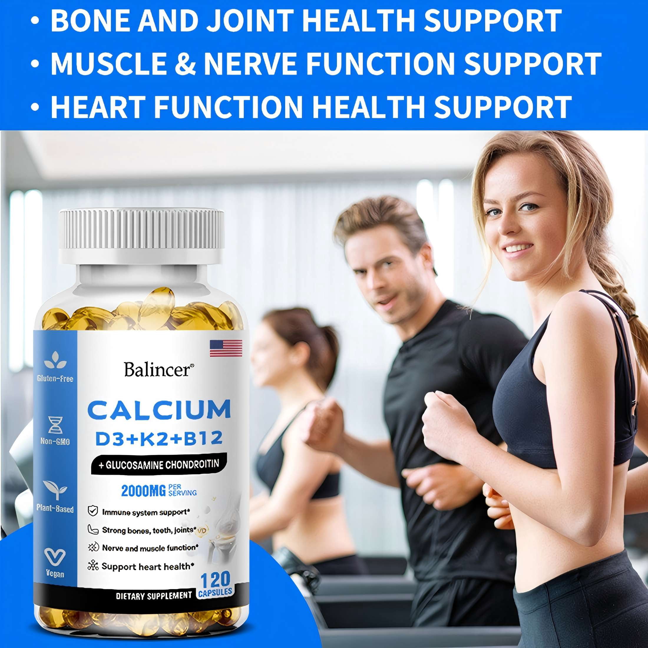 Balincer Calcium & Vitamin D3 Supplement, with Calcium D3+K2+B12, Support Immune Health, 120 Capsules
