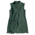 thumbnail image 7 of AHTJRT Denim Mini Dress for Women Quarter Zip Lapel Collar Loose Fit Sleeveless Overalls Fashion Ripped Edge Summer Shorts Jumpsuit with Zipper Pockets Green M, 7 of 7
