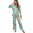 thumbnail image 4 of Women's Long Sleeve Sleepwear Soft Crew Neck Pyjama Set,Fp-green Lily, 4 of 5
