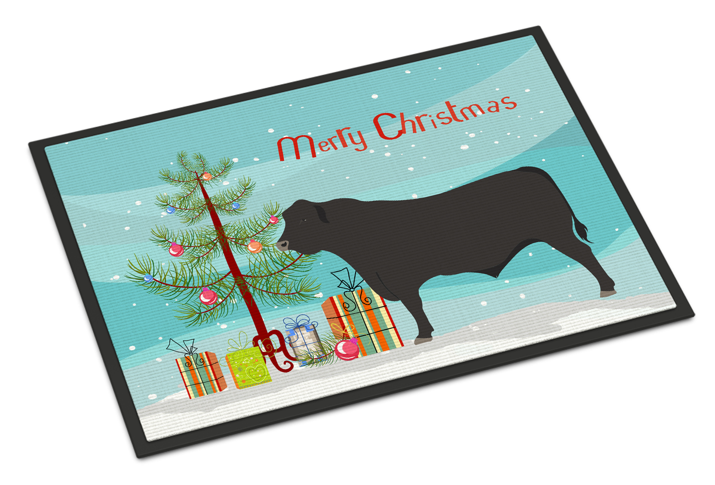 Black Angus Cow Christmas Door Mat