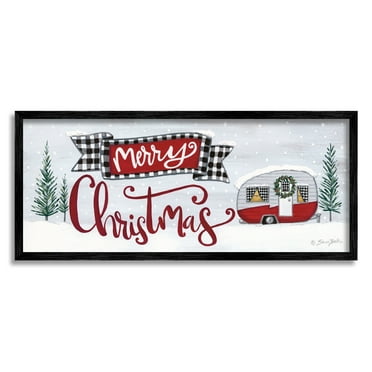 Stupell Industries Merry Christmas Winter Sentiment Festive Snowy Camper Trailer, 30 x 13,Design by Sara Baker