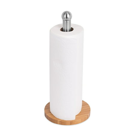 Internetâ??s Best Bamboo and Stainless Steel Paper Towel Holder | Brushed Stainless Steel | Modern Vertical Stand Up Countertop Paper Towel Dispenser |