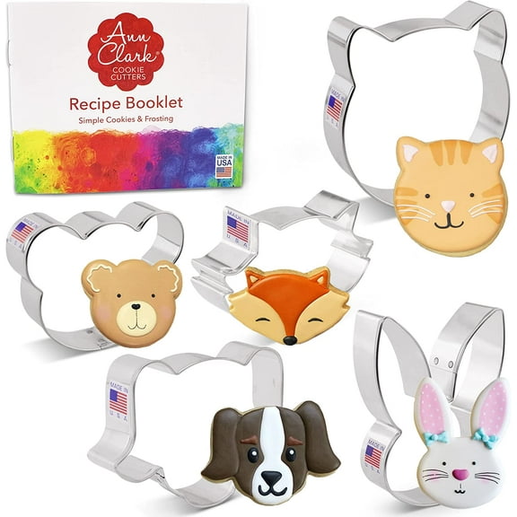 Ann Clark Animal Faces Cookie Cutter Set, 5-Piece, Made in USA