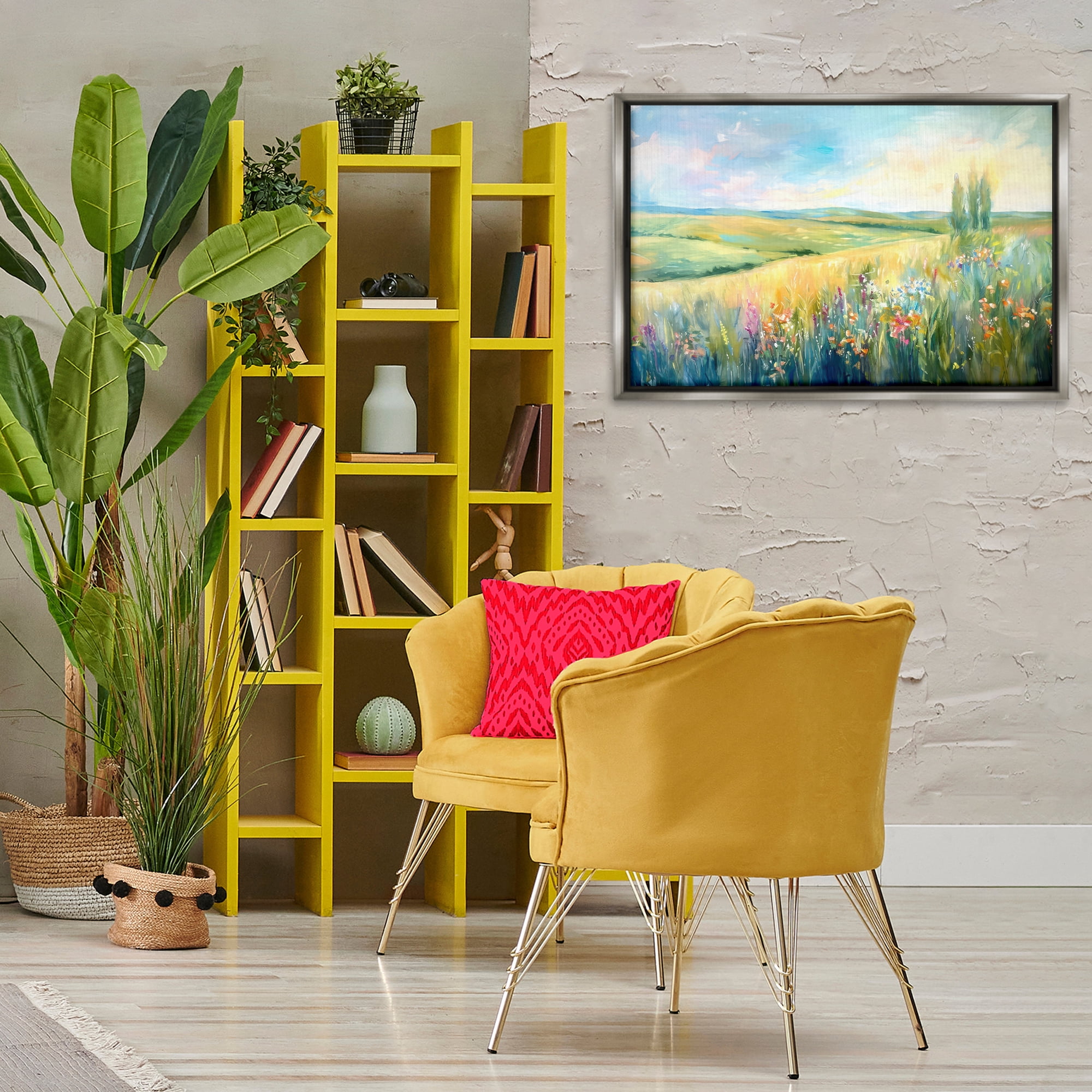 Stupell Industries Lush Prairie Paradise Landscape & Nature Painting Gray Floater Framed Canvas Art Print Wall Art, 31 x 21