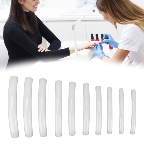 10pcs Long Flat Nail Tip, Home Salon Nail Art Design, False Nail Set Manicure Tool With 10 Different Sizes, ABS Material, Nail Salon And DIY Nail Art
