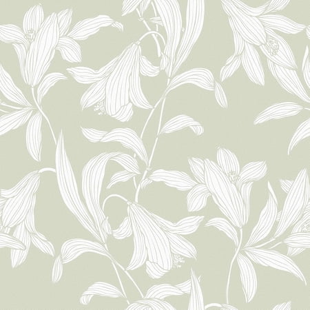 Sage Green Floral Wallpaper Peel and Stick Vintage Neutral Floral Contact Paper Removable Cottage Core Flower Wallpaper Boho Lily Decorative Contact Paper for Cabinets Laundry Room 17.5"x100"