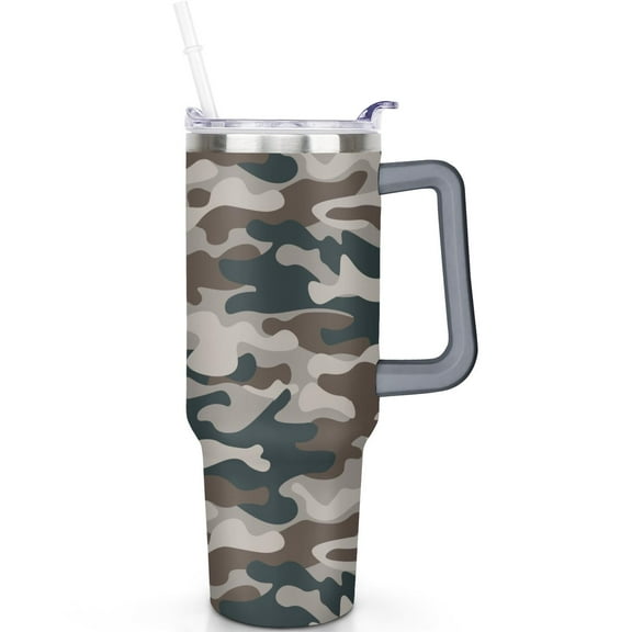 40oz Camouflage Theme Tumbler: Handle Straw 40 oz Camouflage Tumbler, LeakProof Lid Double Insulated Travel Cup Camouflage Gifts Travel Tumbler Must Have