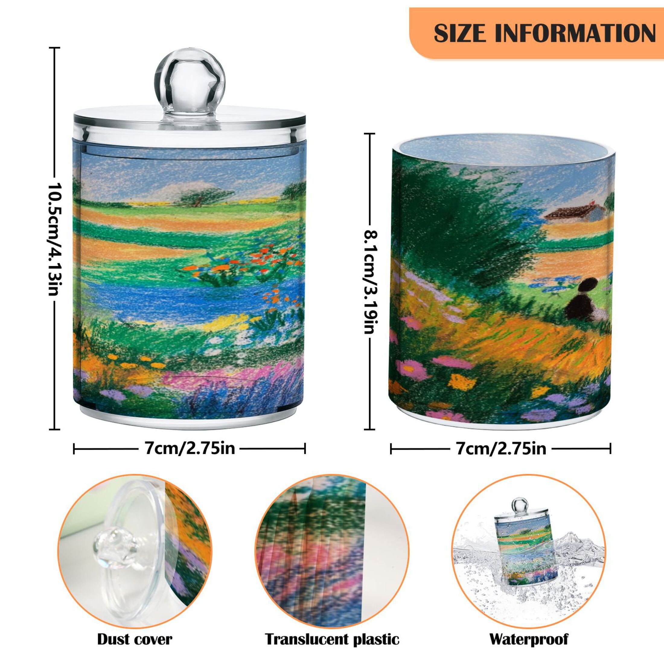 Iauyy 4 pack Transparent Floss Storage Container - Sealed Cotton Pad Can with PS Plastic Lid Dust-Proof for Bathroom Dressing Table,Paintings Drawn with Crayons