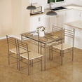 thumbnail image 6 of VECELO 5-Piece Dining Set Table with 4 Chairs for Kitchen Furniture, Glass Table Top with Metal Frame, Silver, 6 of 8