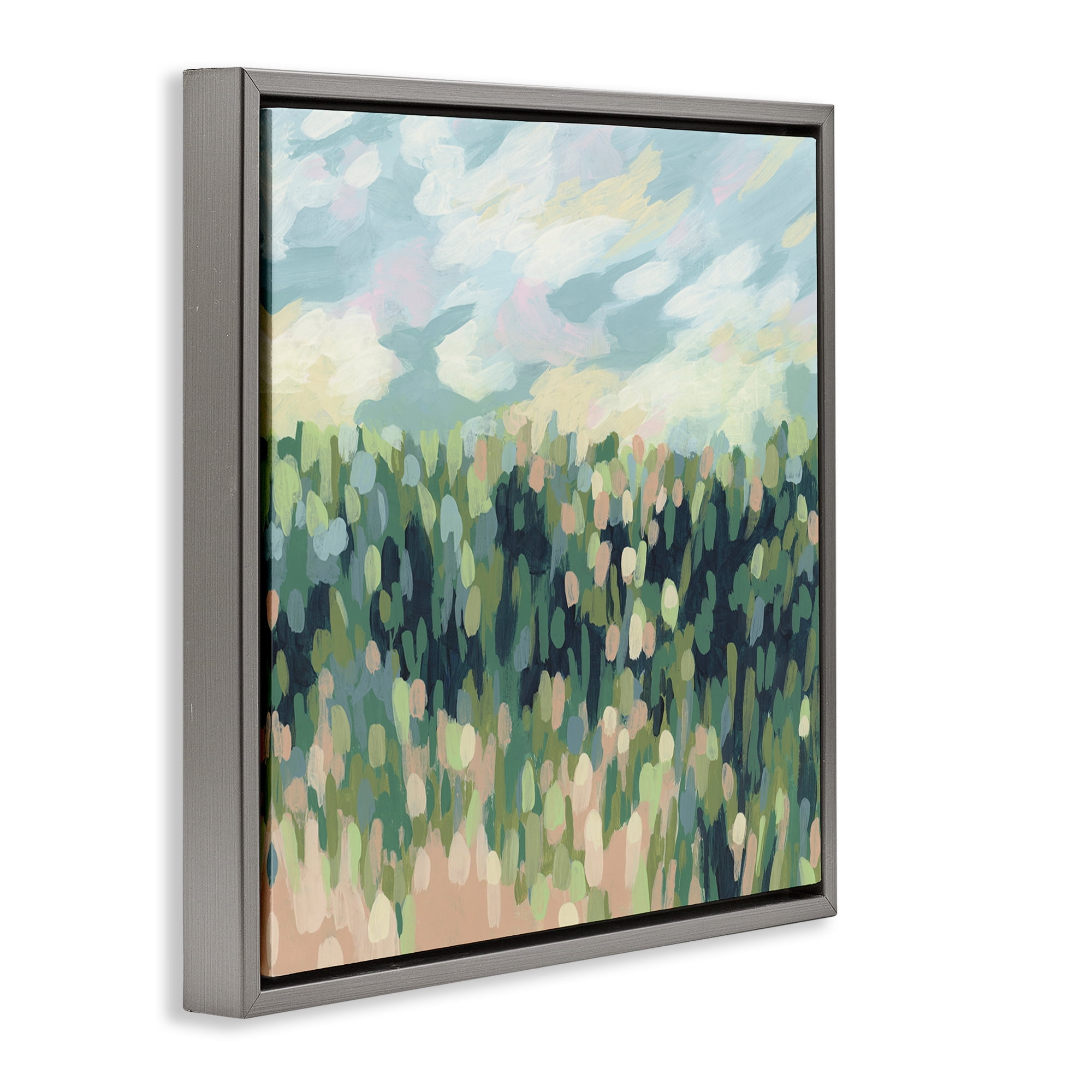 Stupell Industries Abstract Rural Meadow Landscape & Nature Painting Gray Floater Framed Canvas Art Print Wall Art, 18 x 18