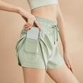 thumbnail image 6 of USSUMA High Waisted Shorts Women Solid Color Pull-on Loose BreAthable Quick Dry Elastic Skinny Split Hem Gym Shorts Lounge with Pocket Sports Lightweight Shorts Fitness Running Flowy Shorts Green M, 6 of 6