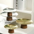 thumbnail image 2 of 1PC Stainless Steel Cake Tray Wooden Base Cupcake Dessert Fruit Display Plate Dining Table Bakeware Stand Rack Home Decoration D, 2 of 6