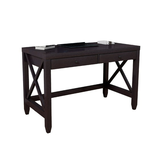 Benjara Home Office Writing Desk- 2 Drawers- 47" Farmhouse Red Cocoa Brown