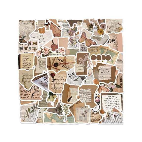 50Pcs Vintage Stickers, Scrapbook Sticker, Stickers, Daily Planner, Water Bottles, Handbook Junk Diary Stickers Adults, Scrapbooking Supplies for DIY Paper Crafts(D)