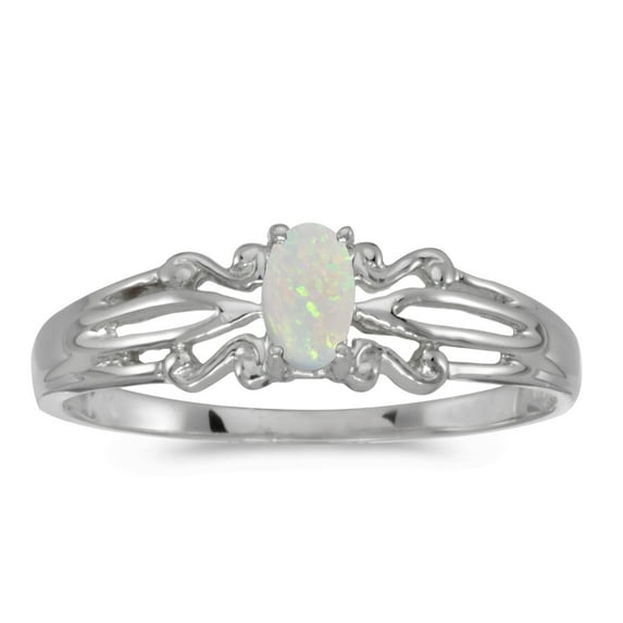 14k White Gold Oval Opal Ring