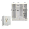 thumbnail image 2 of Wooden Armoire Wardrobe Closet with 4 Doors, 71" High Bedroom Wardrobe Closet with Mirror 3 Closet Drawers, Tall Cabinet Closet Wardrobe for Bedroom with Hanging Rod, Armoires and Wardrobes,White, 2 of 8