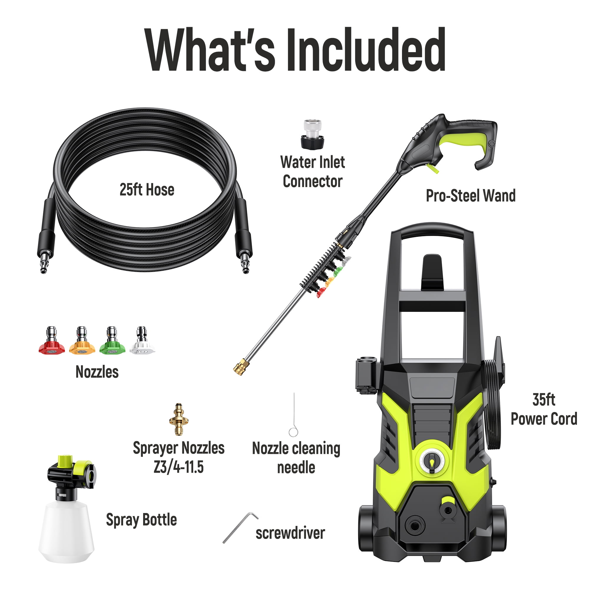 YISUFO 2500 Max PSI Electric Pressure Washer, 1700W Power Washer With 5 Nozzles, Foam Cannon, 25ft Hose, High Pressure Cleaner Wash Machine for Car Patios Garden Fences - Green