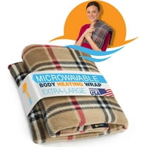 SunnyBay Extra Large Microwave Heating Pad 10x24 Inches - Moist Heating Pad for Pain Relief - Wheat Filling and Washable Fleece Cover, London Plaid Camel