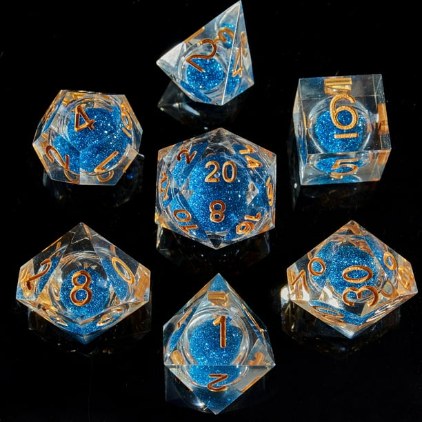 Fugacity Dnd Juego de dados con núcleo líquido hecho a mano con borde afilado, 7 piezas de dados de resina, juego de dados poliédricos de mazmorras y dragones, juego de dados D&D con estuche de regalo