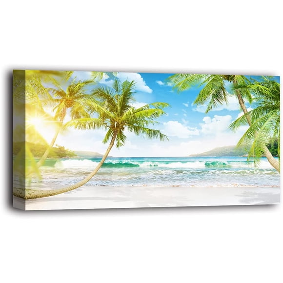 Seascape Pictures Wall Art Canvas Prints Beach Themed Decor for Home Sea Ocean Sunset Paintings for Living Room Bathroom Wall Decorations Natural Landscape Artwork Wooden Picture Frames Hanging Easy