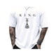 thumbnail image 1 of Camiseta de algodón para hombre THE KING, 180 GSM, estampado de rey de ajedrez en negro, cuello redondo y mangas cortas, ideal para uso casual, 1 of 6