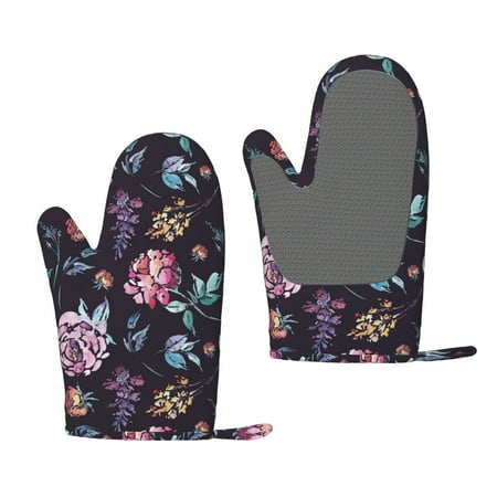 

Lafuoo Roses Flowers Pattern Silicone Anti-Scalding Gloves Hanging Rope Gloves are Suitable for Kitchen Utensils for Kitchen Baking Cooking Outdoor Barbecue