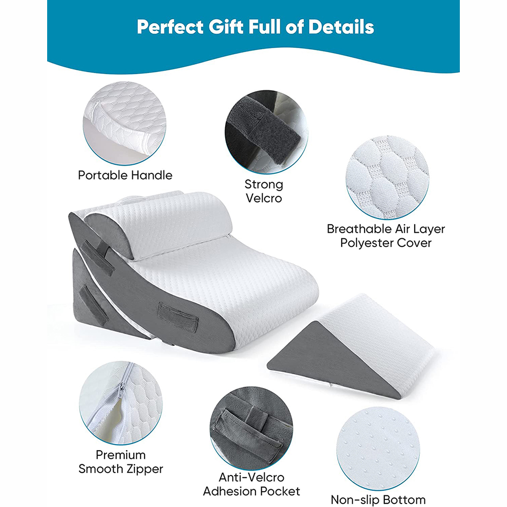 4-piece orthopedic bed wedge pillow set, adjustable wedge pillow, triangular pillow wedge for acid reflux, regurgitation snoring during sleep, suitable for post-surgical neck, back leg pain relief Pc Bed Wedge Pillows Set Orthopedic Wedge Pillow for Sleeping Multi A_並行輸入品