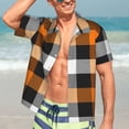 thumbnail image 5 of Lsque Orange Plaid pattern Hawaiian Shirt for Men, Unisex Summer Beach Casual Short Sleeve Button Down Shirts-Large, 5 of 9