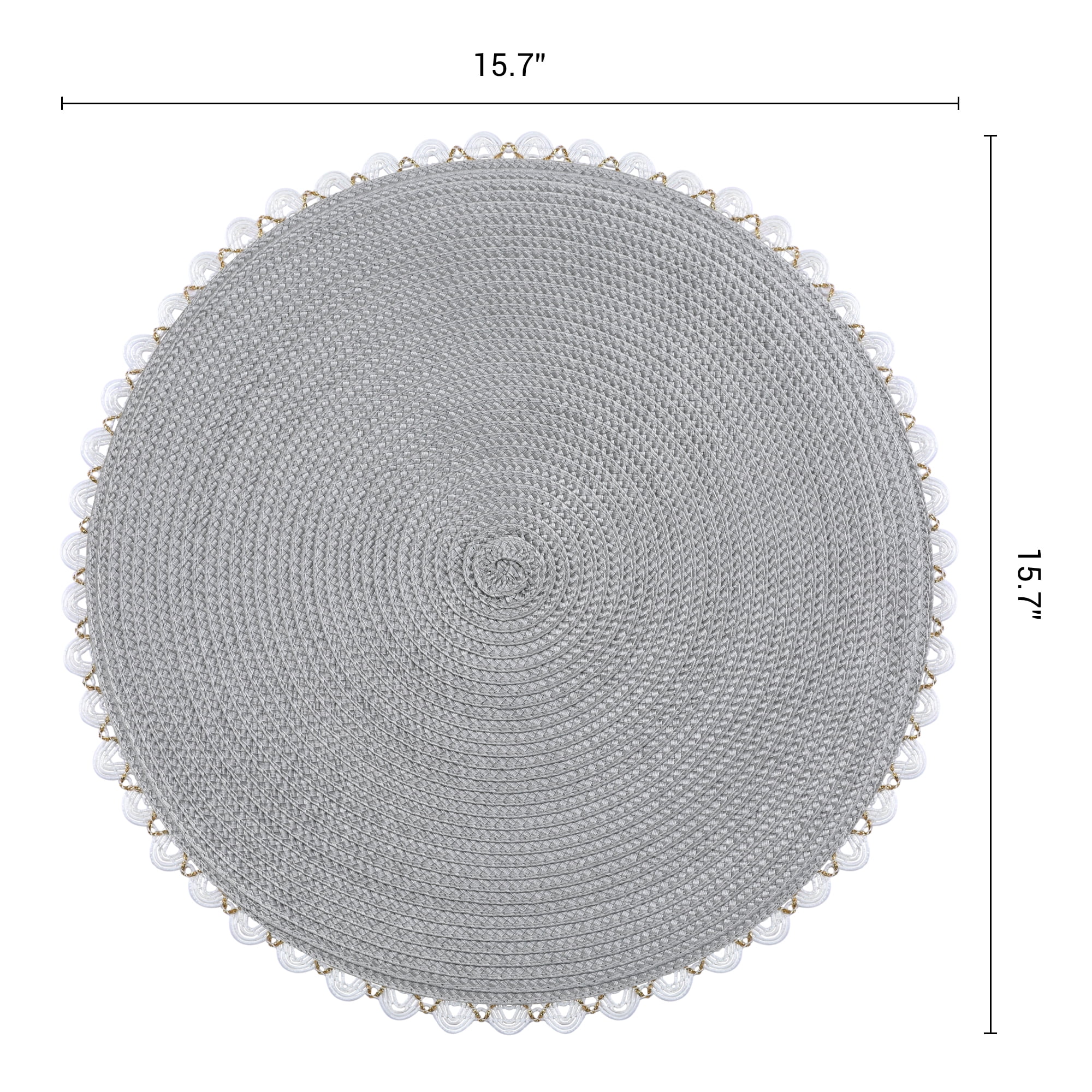 Unique Bargains Round Placemats Set of 6 Woven Table Mats Light Gray 15.7x15.7inch