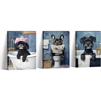 Funny Bathroom Canvas Wall Art 3 Piece Cute Black Cat in Toilet Picture Pet Painting Animal Print Minimalism Bathroom Art Wall Decor d(Art-3,11.00"x14.00"x3P)
