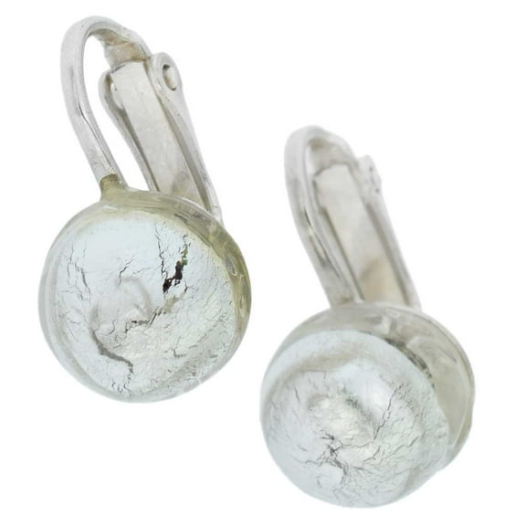GlassOfVenice Murano Glass Cabochon Clip Earrings - Silver White