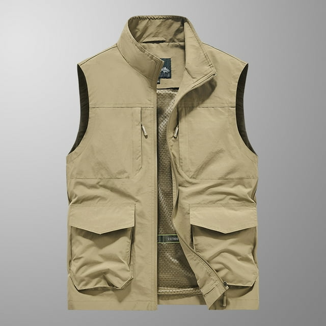 Drppepioner Faux Leather Jacket Men,Men's Quick-Drying Work Clothes Jacket Solid Color Stand-Up Collar Zipper Waistcoat