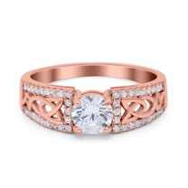 Rose Tone, Simulated Cubic Zirconia Size-5 Split Celtic Art Deco Engagement Ring 925 Sterling Silver