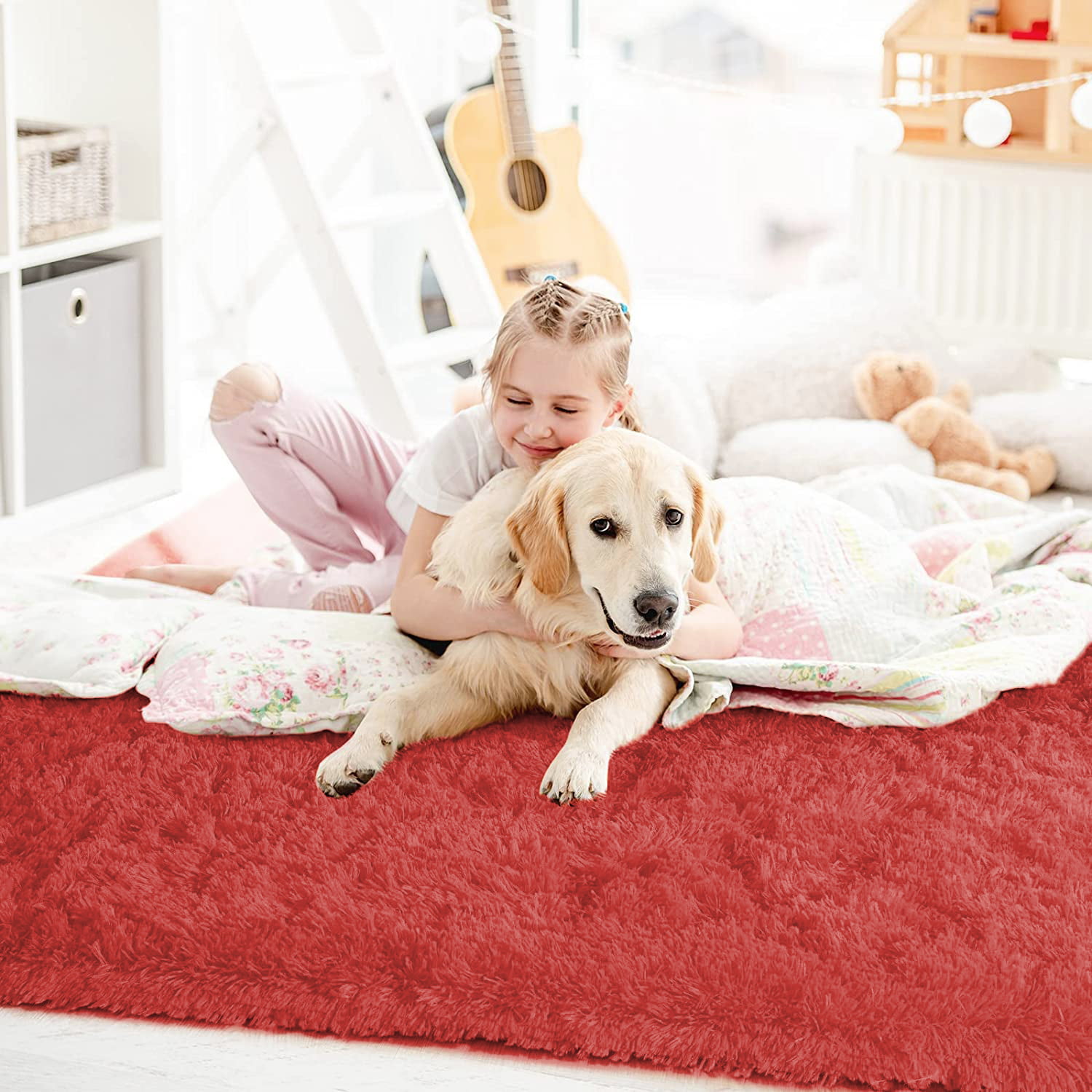 BlessLiving Pink Green Puppy Dog Area Rug Soft 3D Pug Retriever Corgi Dog  Floor Mat Cute Pet Animal Reversible Large Carpet for Bedroom Kitchen  Living