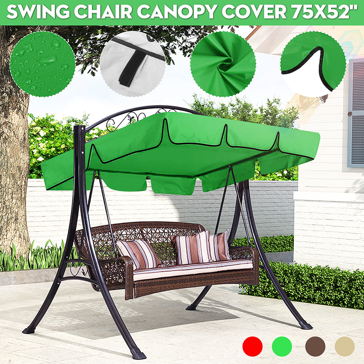 US 2&3 Seater Sizes Spare Cover Replacement Canopy Swing Seat for Garden 