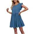 thumbnail image 1 of FAIWAD Robe d'Été pour Femme Sans Manches à Manches à Volants Plissée Mini Robe Soleil Col Rond Ample Courte Fluide, 1 of 8