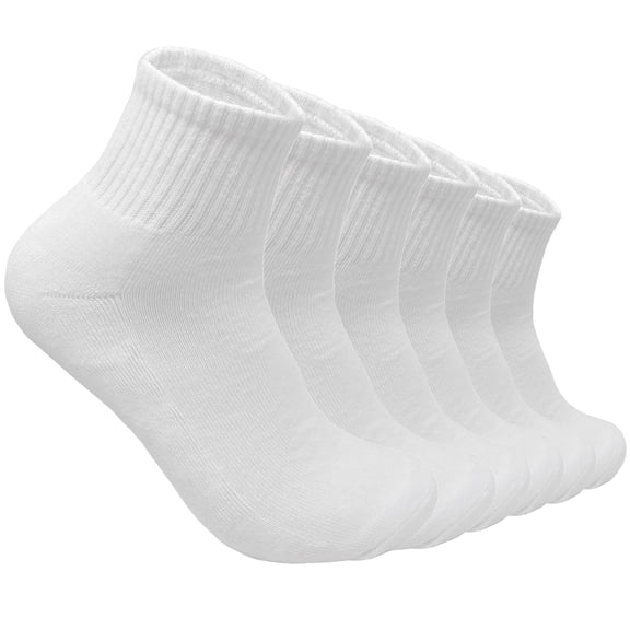 6 Pairs Men's Cotton Solid White Athletic Cushioned Ankle Quarter Socks Size 10-13