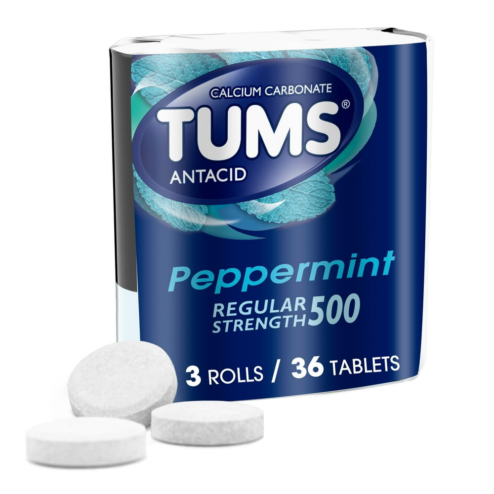 Tums Chewable Antacid Tablets for Heartburn Relief, Peppermint 12