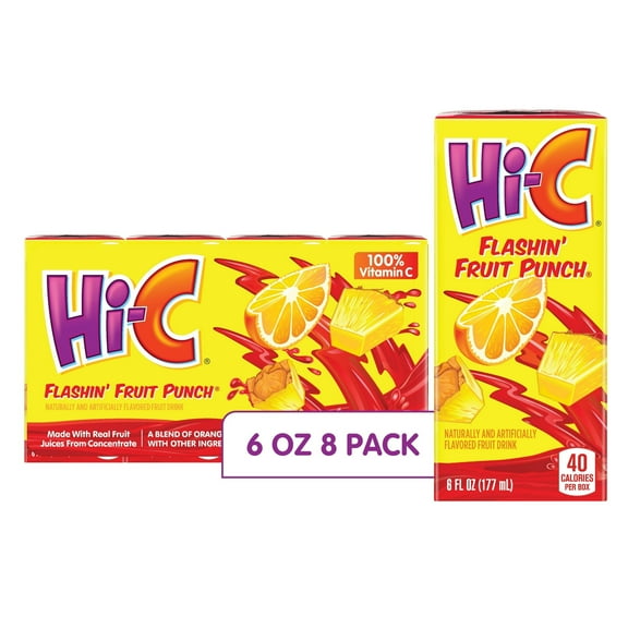 Hi-C Flashin Fruit Punch Juice, 6 fl oz, 8 Juice Boxes-Pack Of 2