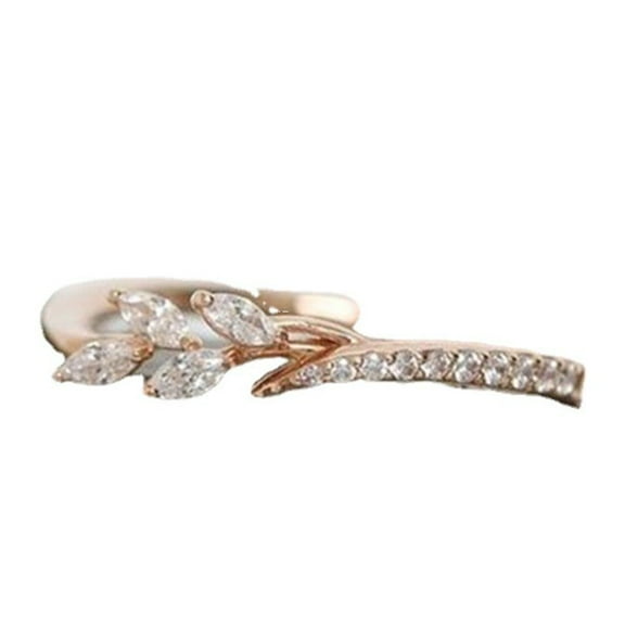 Designice Rings Leaf Design Rings for Women with Zircon Promised Rings for Her Rose Gold