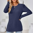 thumbnail image 4 of WREESH Womens Fashion Dressy Tops Solid Color Jacquards Round -Neck Long Sleeve Loose T-Shirt Pullover Navy, 4 of 7