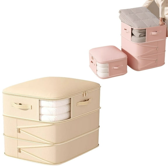 Hewann Comforter Storage Bag - Large Capacity Blanket Storage Bags 3-Layer Ultra Space Saving Self Compression Organizer, Washable Compression Bags,1PC,Beige,Cloth,42×54×60cm,Bag