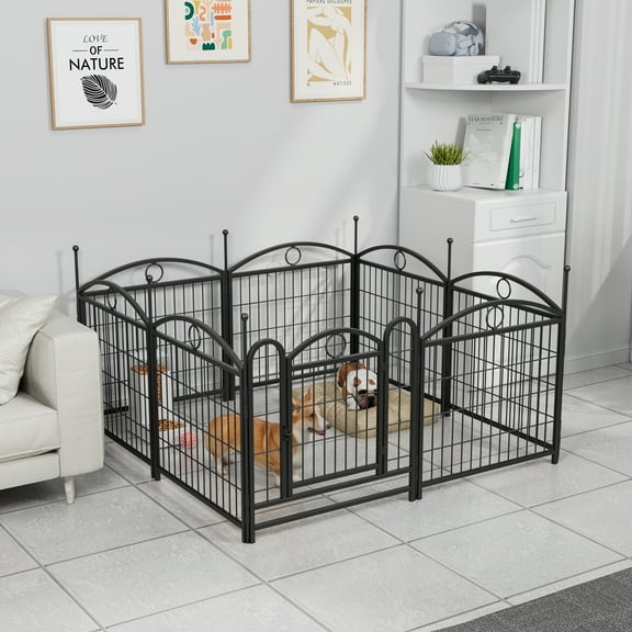 Izzovium 24 Inch 8-Panel Heavy Duty Metal Dog Playpen, Foldable Pet Exercise Pen with Door for Indoor/Outdoor Use, Black