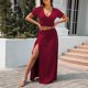 thumbnail image 5 of Trajes De Verano De 2 Piezas Conjunto de falda de 2 piezas para mujer Falda corta asimétrica Traje de vacaciones de color sólido Cgtredaw Vino Tinto L para Mujer, 5 of 6