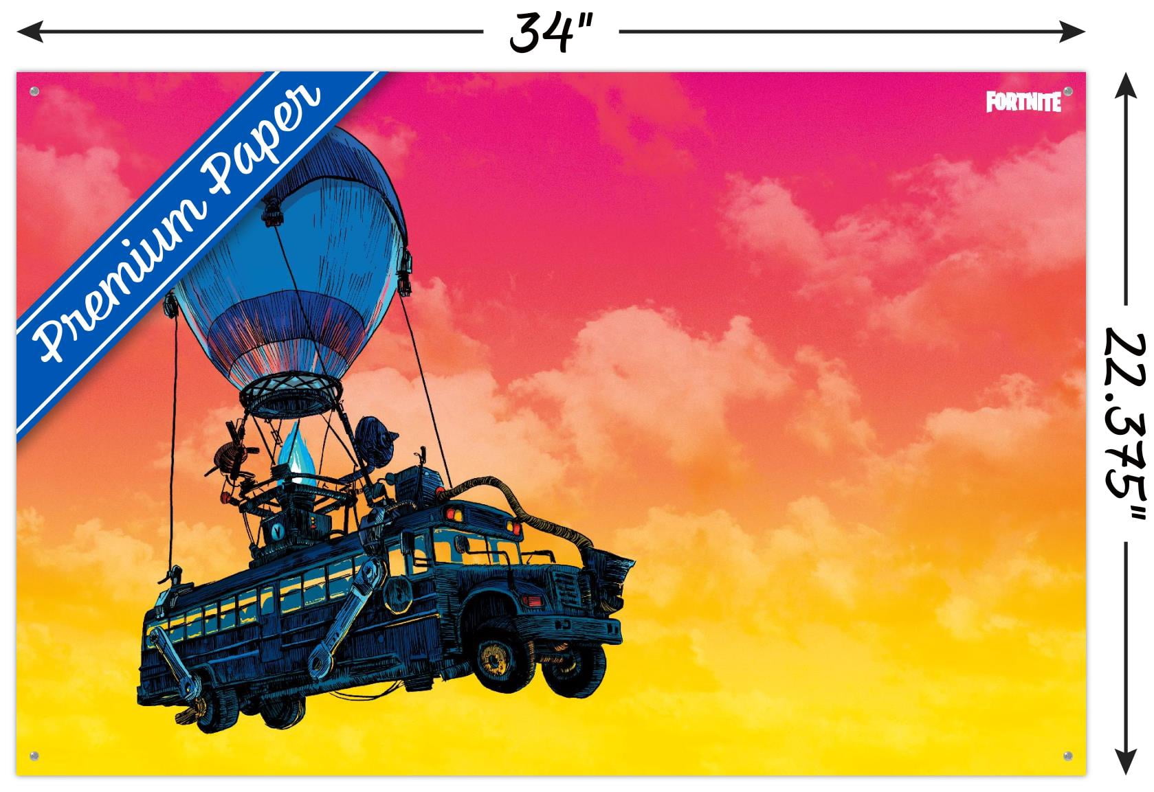 Fortnite - Battle Bus Landscape Wall Poster with Push Pins, 22.375" x 34"