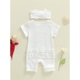 thumbnail image 4 of WIBACKER Ribbed Knit Romper and Headband Outfit Set for Newborn Baby Girls Infant Baseball Fan Short Sleeve Jumpsuit Summer Coming Home Clothes, 4 of 6